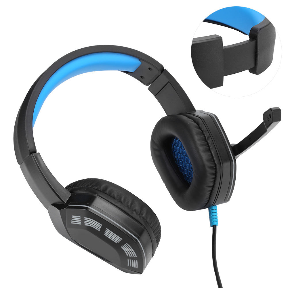 For PS4 3.5mm Headmounted Gaming Headphone with Noise Reduction Microphone RGB Light(black blue )