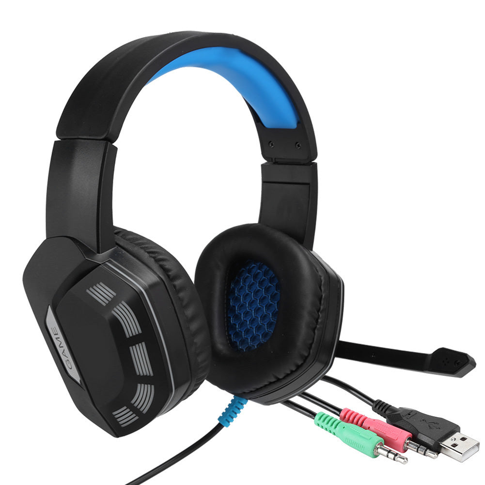 For PS4 3.5mm Headmounted Gaming Headphone with Noise Reduction Microphone RGB Light(black blue )