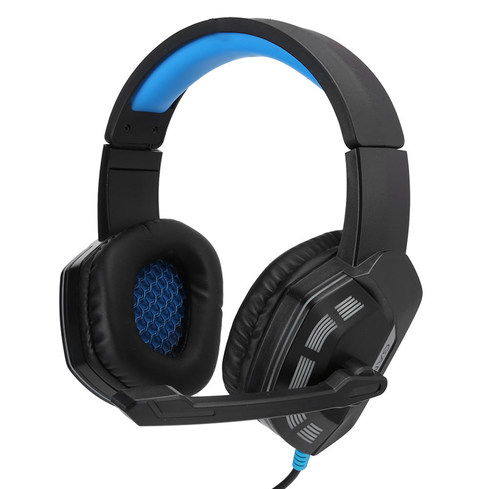For PS4 3.5mm Headmounted Gaming Headphone with Noise Reduction Microphone RGB Light(black blue )