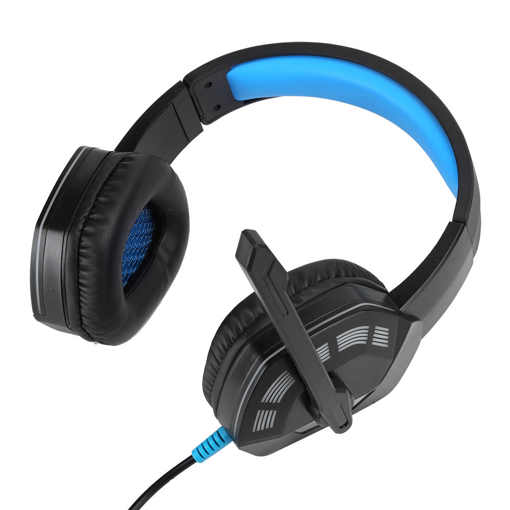 For PS4 3.5mm Headmounted Gaming Headphone with Noise Reduction Microphone RGB Light(black blue )
