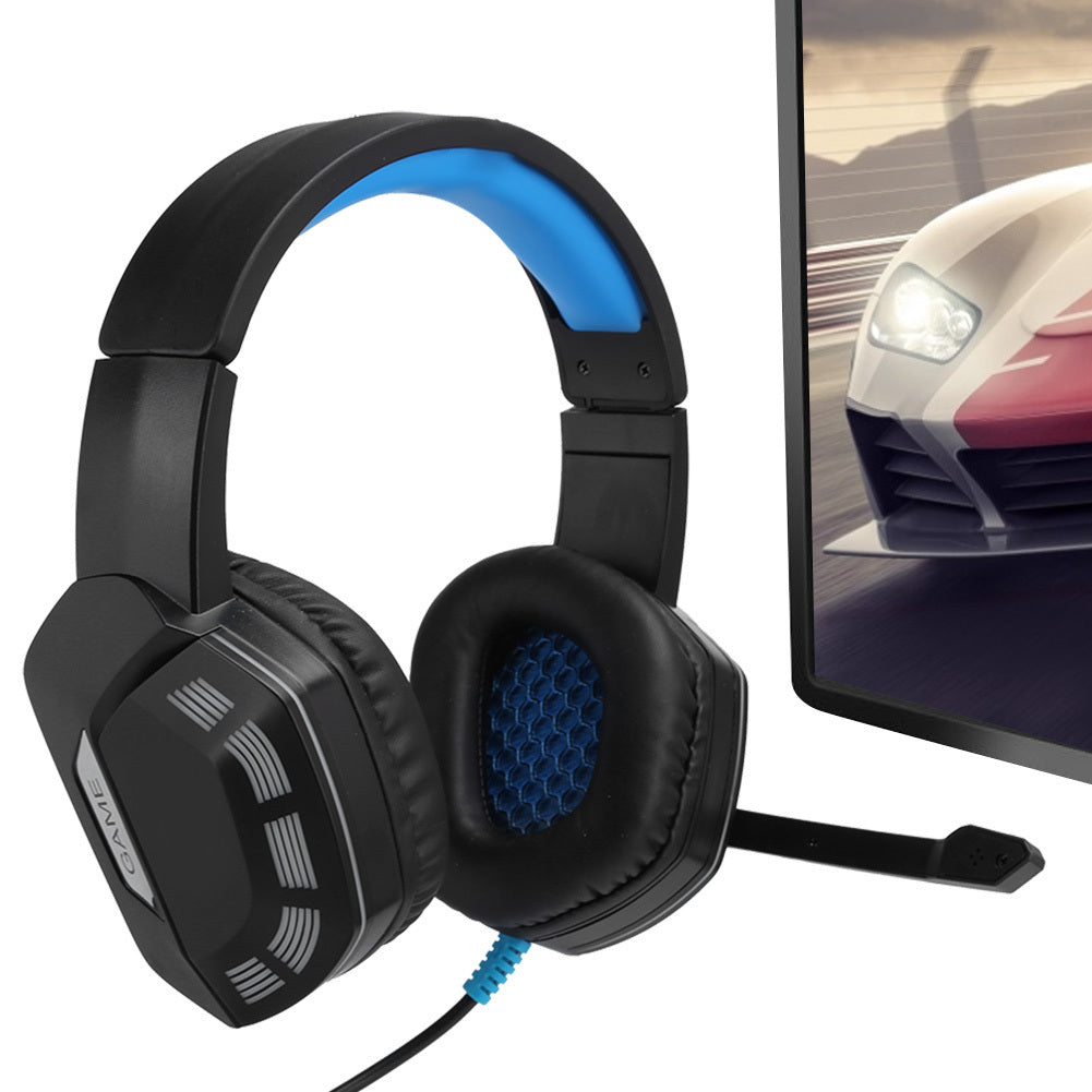 For PS4 3.5mm Headmounted Gaming Headphone with Noise Reduction Microphone RGB Light(black blue )