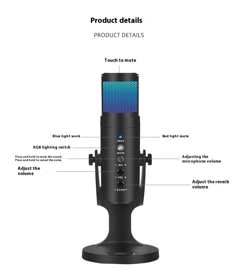 RGB Colorful Breathing Ambience Light USB Condenser Microphone